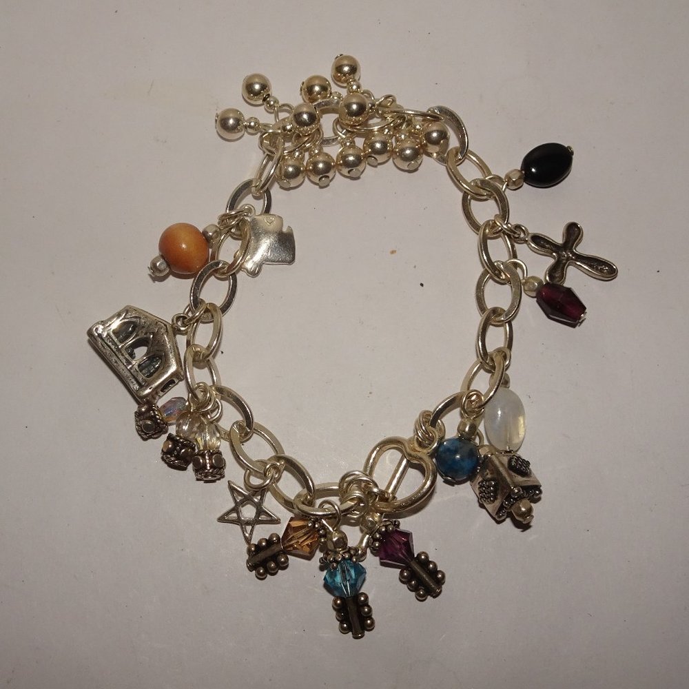 925 Sterling Silver Multi Charm Toggle Bracelet - image 2